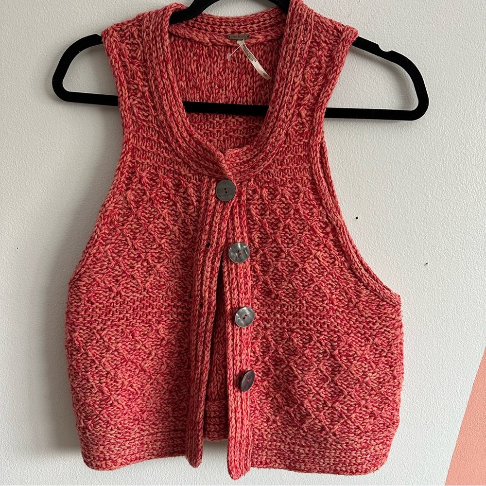 Free People Coral Marled Knit Button-Up Vest